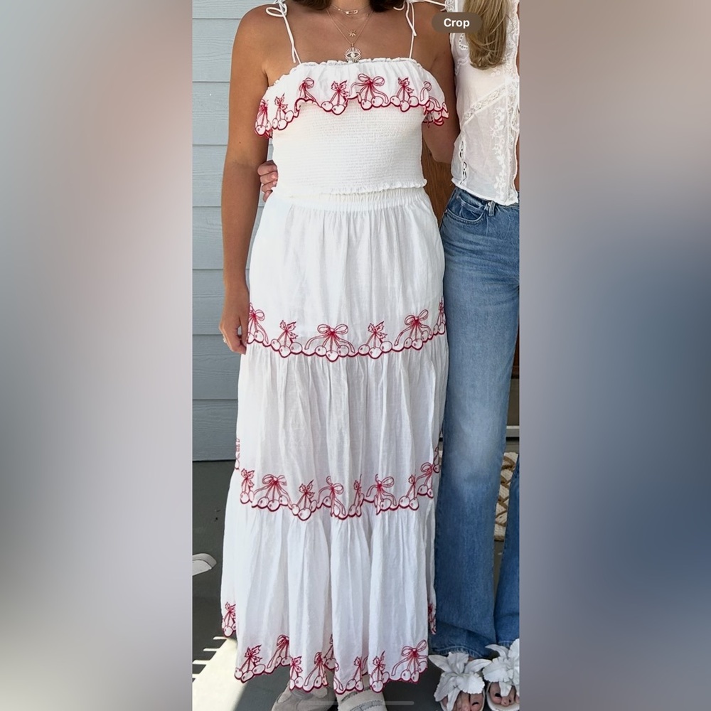 White Skirt with Red Embroidery